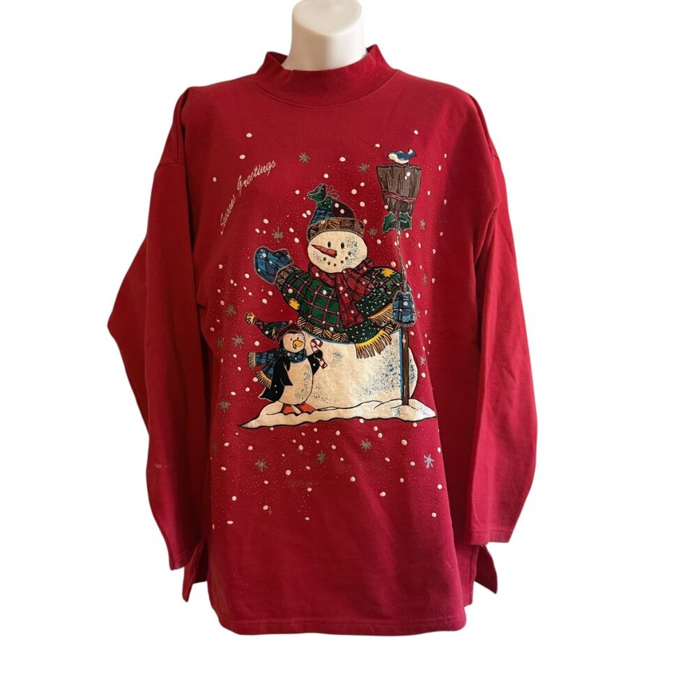 Vintage Holiday Time Snowman Penguin Sweatshirt | M - Picture 3 of 10